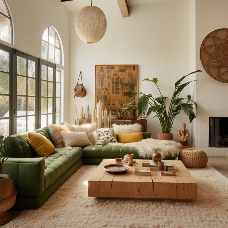 neutral-colored sofa or sectional with soft, plush cushions. Pair it with a wooden coffee table, a vintage-inspired rug, and a cozy throw blanket